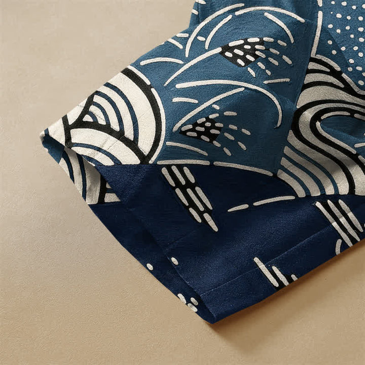 Buddha Stones Harembroek voor dames met elastische Taille, Zakken en Japans golflandschapspatroon , 100% Cotton. - image 3