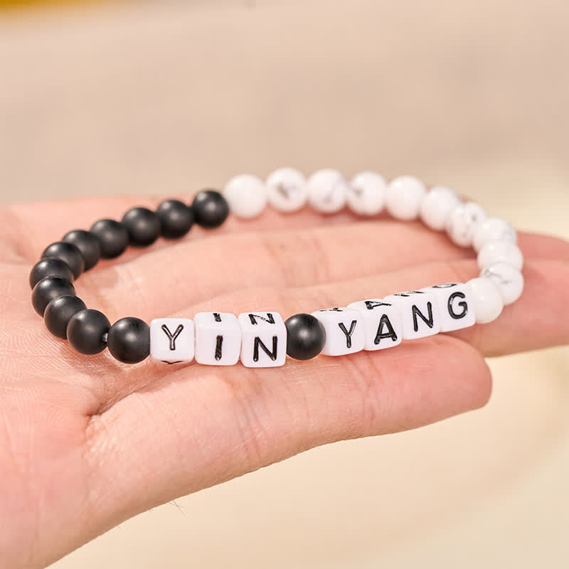 Buddha Stones Witte turkooizen, matte stenen YIN YANG letters kralen Armband - image 2