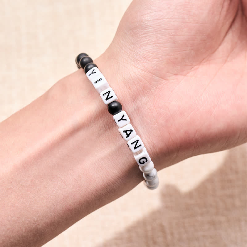 Buddha Stones Witte turkooizen, matte stenen YIN YANG letters kralen Armband - image 3