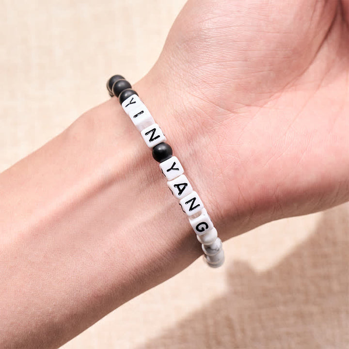 Buddha Stones Witte turkooizen, matte stenen YIN YANG letters kralen Armband - image 3
