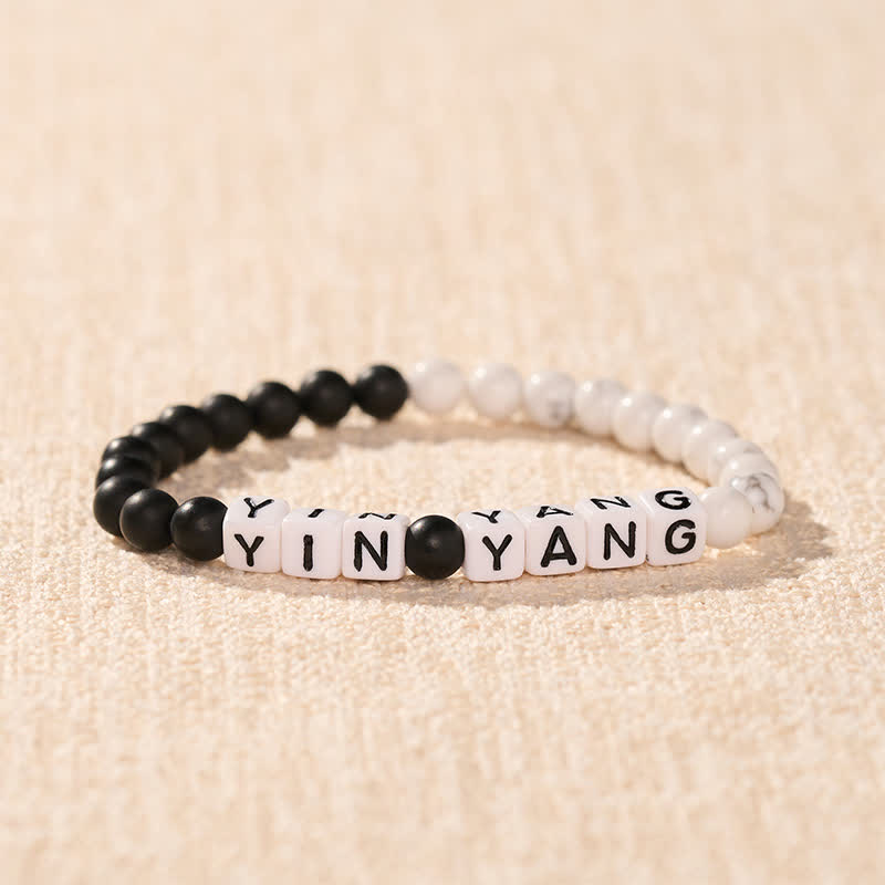 Buddha Stones Witte turkooizen, matte stenen YIN YANG letters kralen Armband - image 1