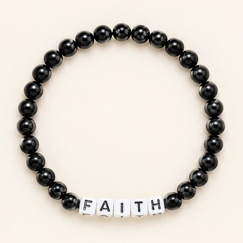 Buddha Stones Zwarte obsidiaan kralen met de letters FAITH voor zuivering - Zwarte Obsidiaan (Zuivering ♥ Transformatie) - image 0