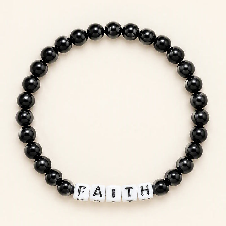 Buddha Stones Zwarte obsidiaan kralen met de letters FAITH voor zuivering - Zwarte Obsidiaan (Zuivering ♥ Transformatie) - image 0