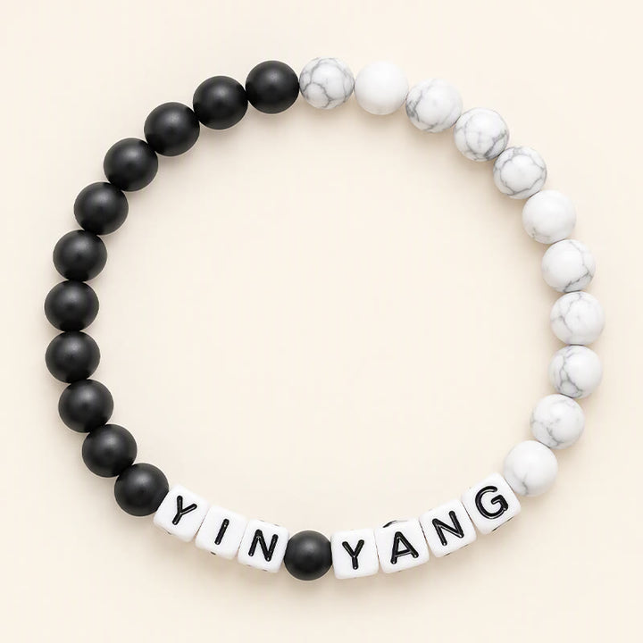Buddha Stones Witte turkooizen, matte stenen YIN YANG letters kralen Armband - YIN YANG - image 0