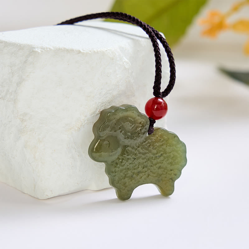 Buddha Stones Groene Hetian jade Chinese dierenriem geit hanger Ketting - Jade (Geluk♥Bescherming) - image 0