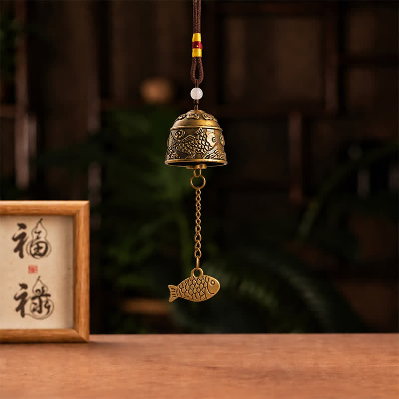 Buddha Stones Koperen dubbele draak koi vis geluksbellen en Klokken &amp; Klankschalen - image 9
