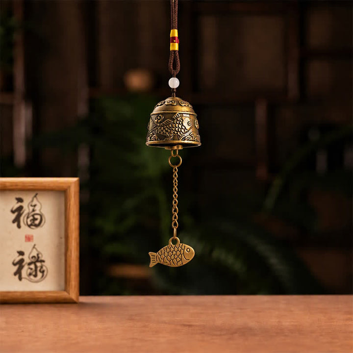 Buddha Stones Koperen dubbele draak koi vis geluksbellen en Klokken &amp; Klankschalen - image 9