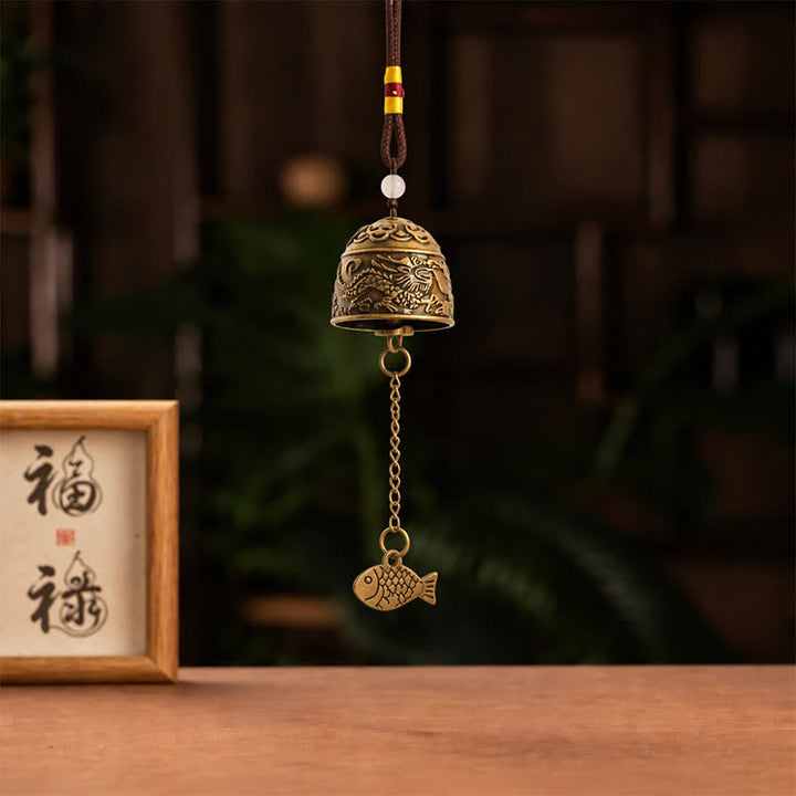 Buddha Stones Koperen dubbele draak koi vis geluksbellen en Klokken &amp; Klankschalen - image 2