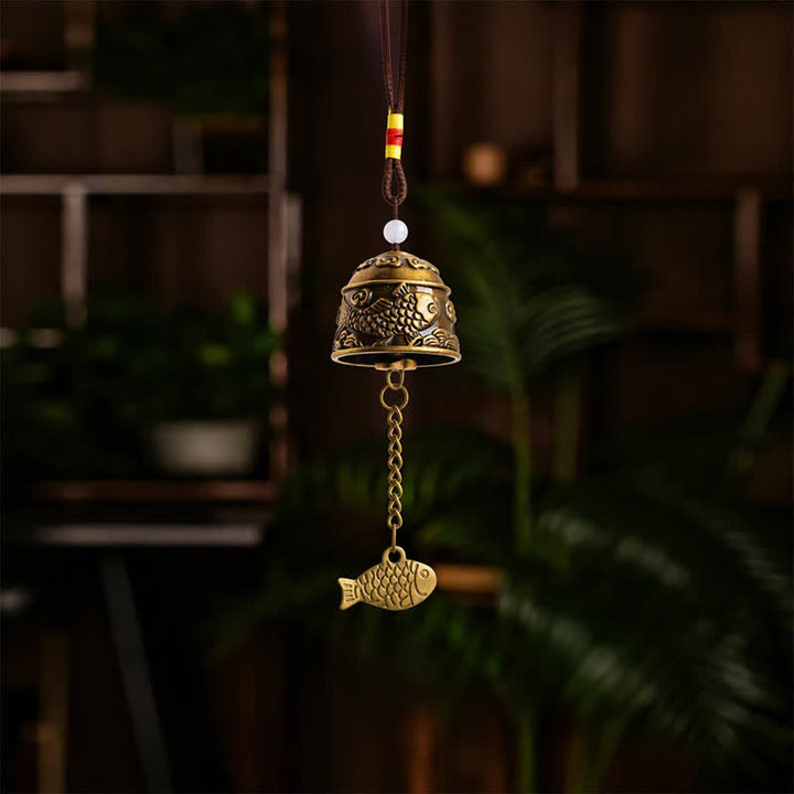 Buddha Stones Koperen dubbele draak koi vis geluksbellen en Klokken &amp; Klankschalen - image 10
