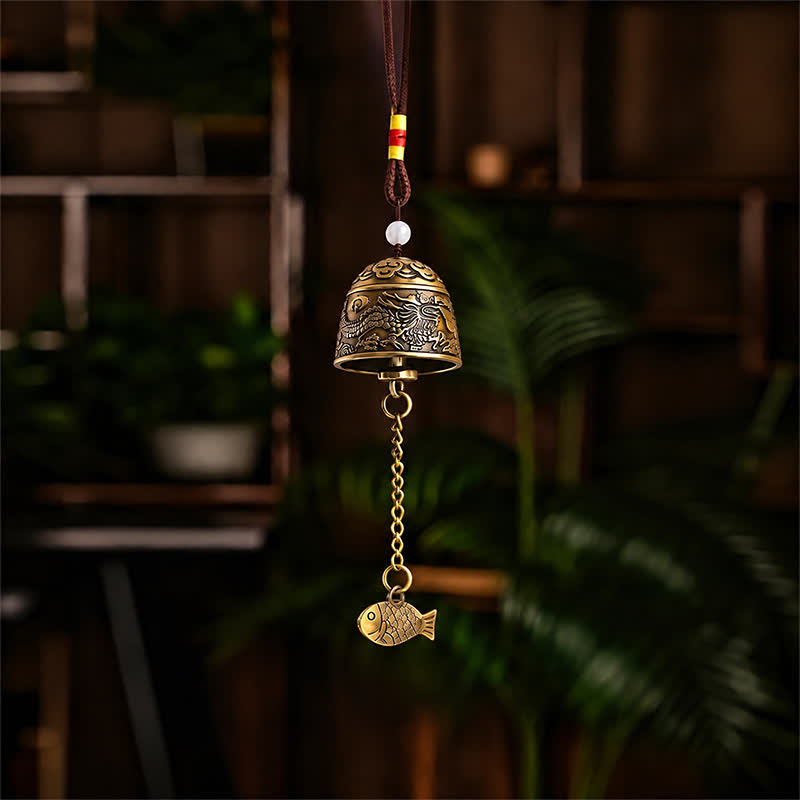 Buddha Stones Koperen dubbele draak koi vis geluksbellen en Klokken &amp; Klankschalen - image 3