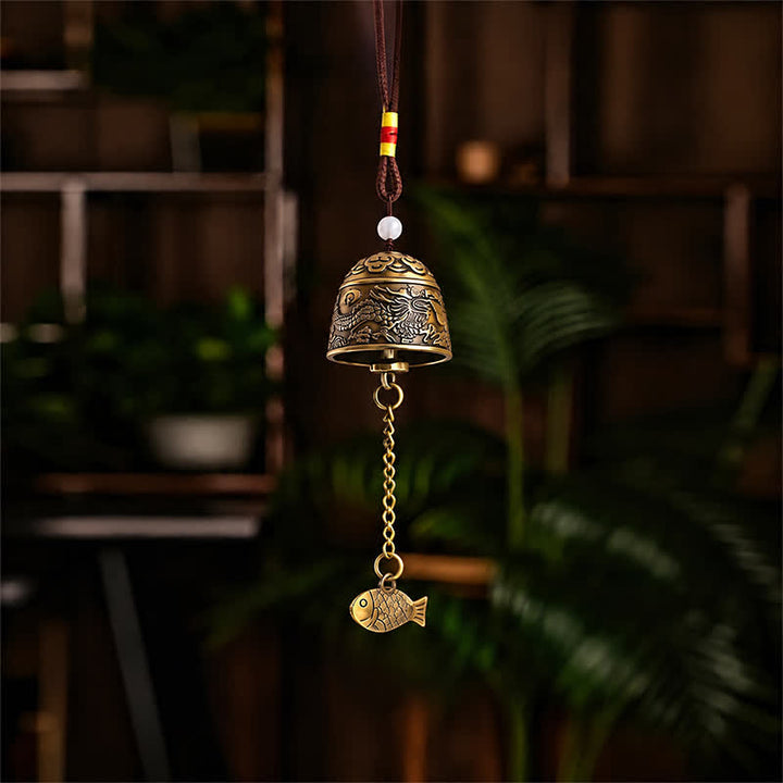 Buddha Stones Koperen dubbele draak koi vis geluksbellen en Klokken &amp; Klankschalen - image 3