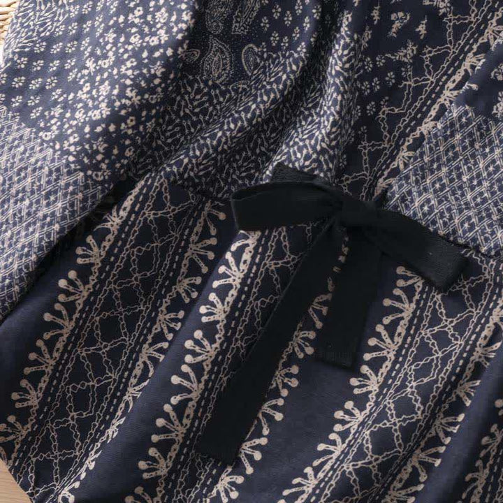 Buddha Stones Casual boho dameskimono met trekkoord, bloemenpatchwork en Zakken voor de herfst/winter - image 6
