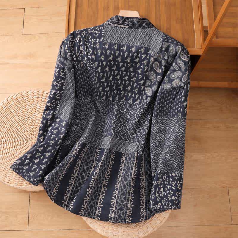 Buddha Stones Casual boho dameskimono met trekkoord, bloemenpatchwork en Zakken voor de herfst/winter - image 1