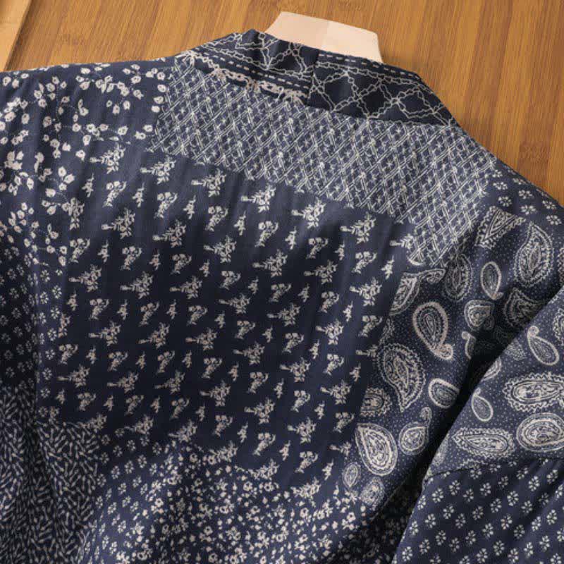 Buddha Stones Casual boho dameskimono met trekkoord, bloemenpatchwork en Zakken voor de herfst/winter - image 4