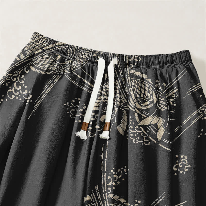 Buddha Stones Harembroek voor heren van 100% Cotton met koi-visprint, trekkoord en Zakken. - image 3