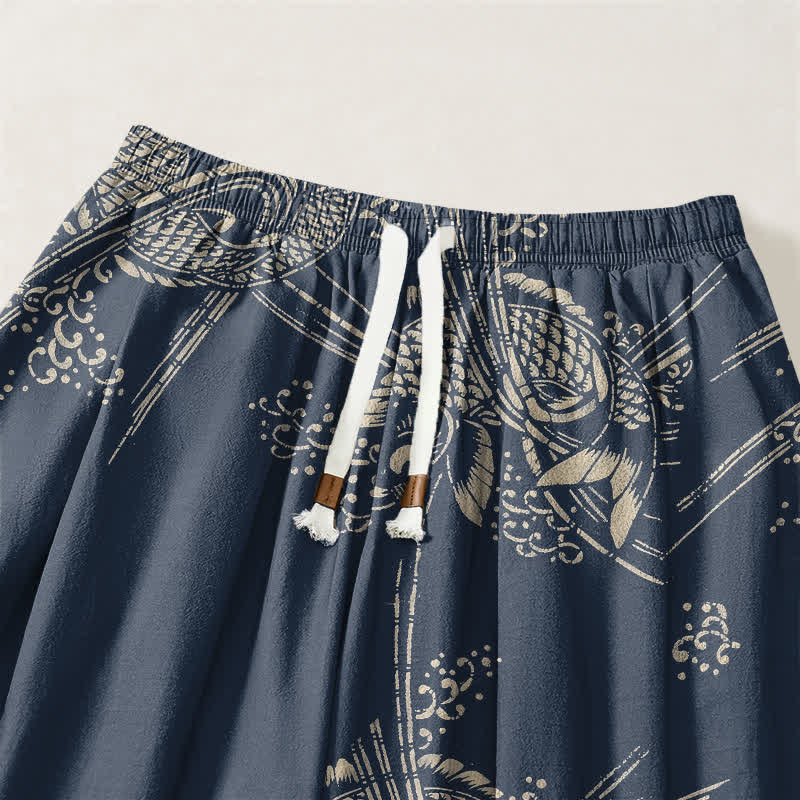 Buddha Stones Harembroek voor heren van 100% Cotton met koi-visprint, trekkoord en Zakken. - image 9
