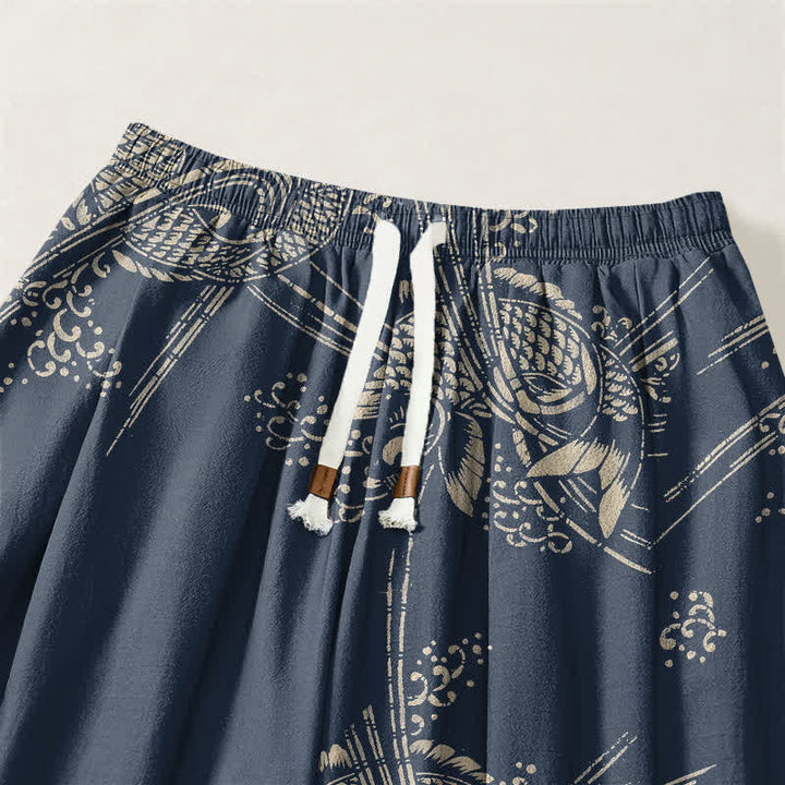 Buddha Stones Harembroek voor heren van 100% Cotton met koi-visprint, trekkoord en Zakken. - image 9