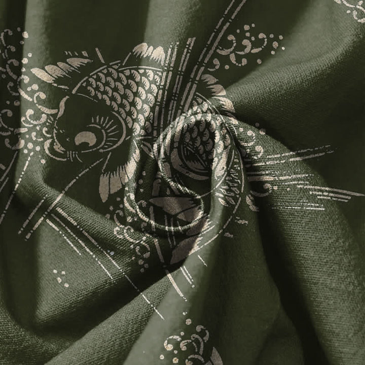 Buddha Stones Harembroek voor heren van 100% Cotton met koi-visprint, trekkoord en Zakken. - image 17