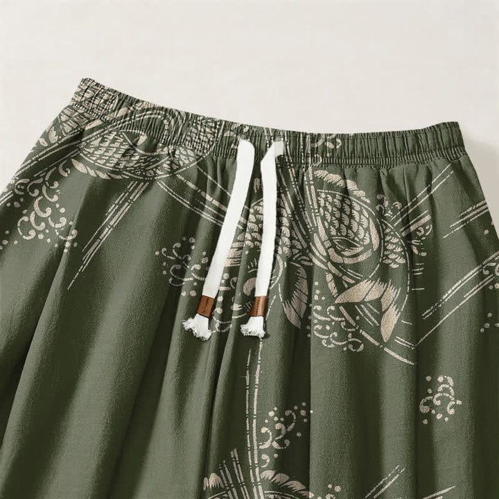 Buddha Stones Harembroek voor heren van 100% Cotton met koi-visprint, trekkoord en Zakken. - image 15