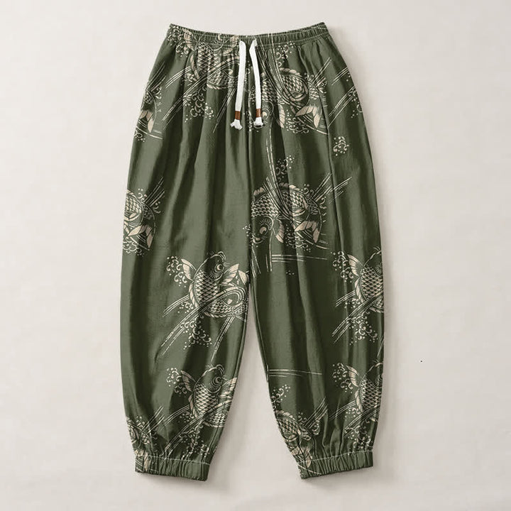 Buddha Stones Harembroek voor heren van 100% Cotton met koi-visprint, trekkoord en Zakken. - image 13