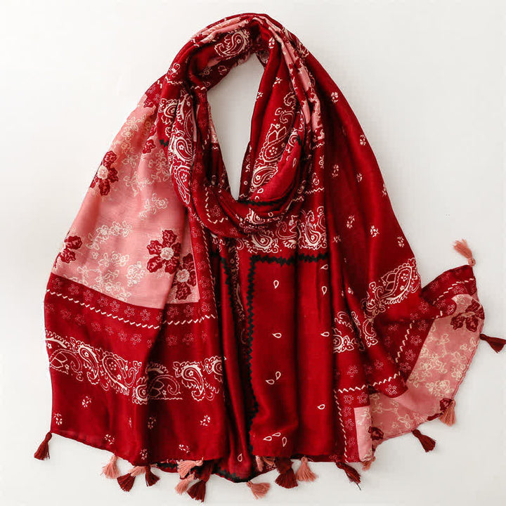 Buddha Stones Lente/Herfst Boho Paisley Patchwork Sjaal met Kwastjes voor Dames - Vuurvaste steen - image 17