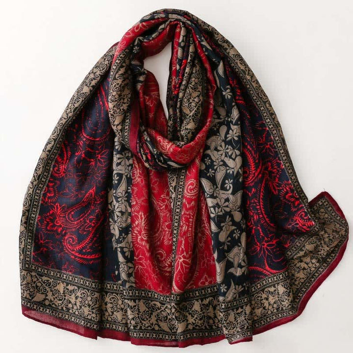 Buddha Stones Herfst/winter sjaal voor dames met paisley- en bloemenprint en rand. - Kastanjebruin - image 15