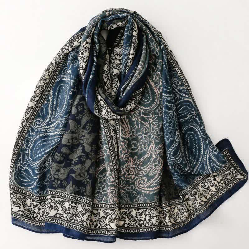 Buddha Stones Herfst/winter sjaal voor dames met paisley- en bloemenprint en rand. - Marine - image 0