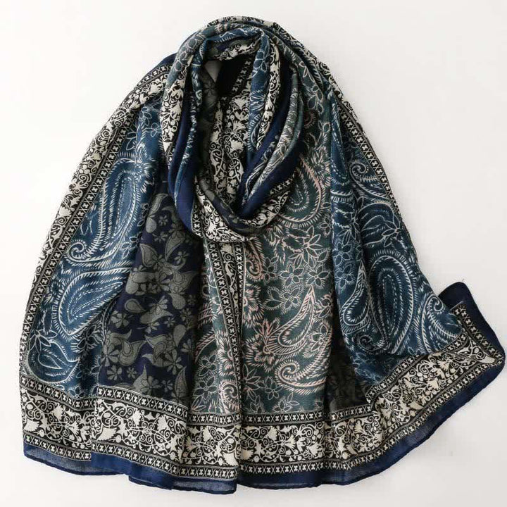 Buddha Stones Herfst/winter sjaal voor dames met paisley- en bloemenprint en rand. - Marine - image 0