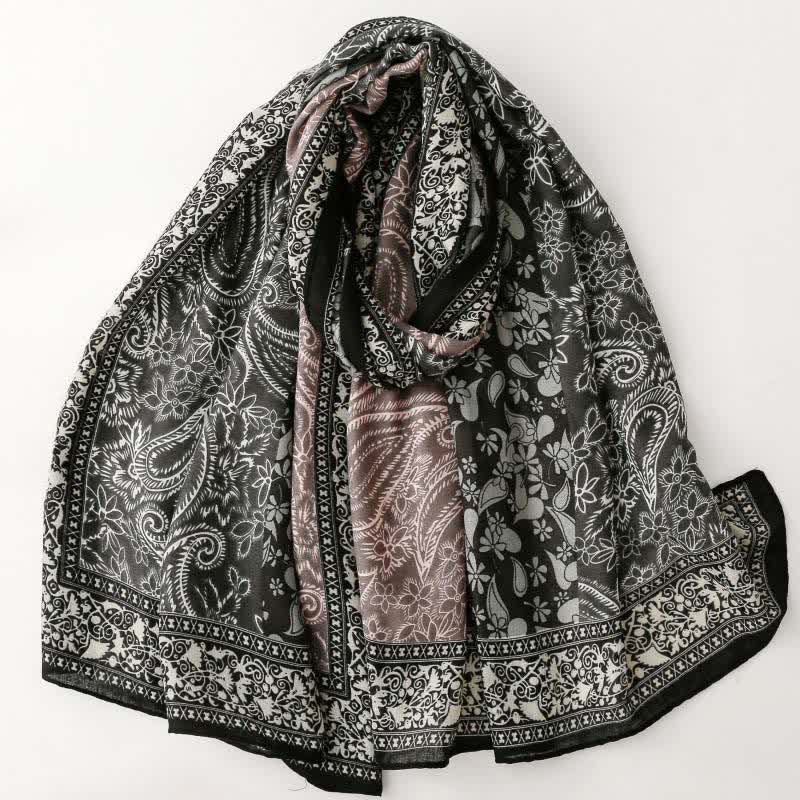 Buddha Stones Herfst/winter sjaal voor dames met paisley- en bloemenprint en rand. - Zwart - image 19