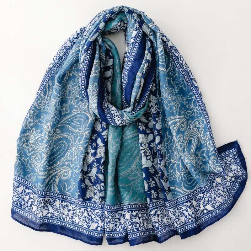 Buddha Stones Herfst/winter sjaal voor dames met paisley- en bloemenprint en rand. - Licht Hemelsblauw - image 7