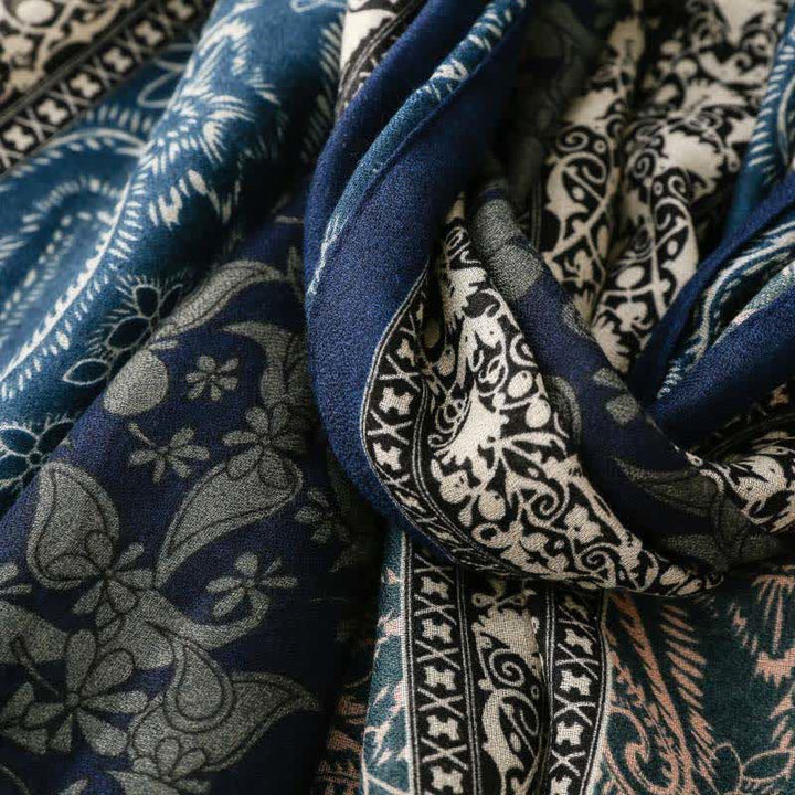 Buddha Stones Herfst/winter sjaal voor dames met paisley- en bloemenprint en rand. - image 3