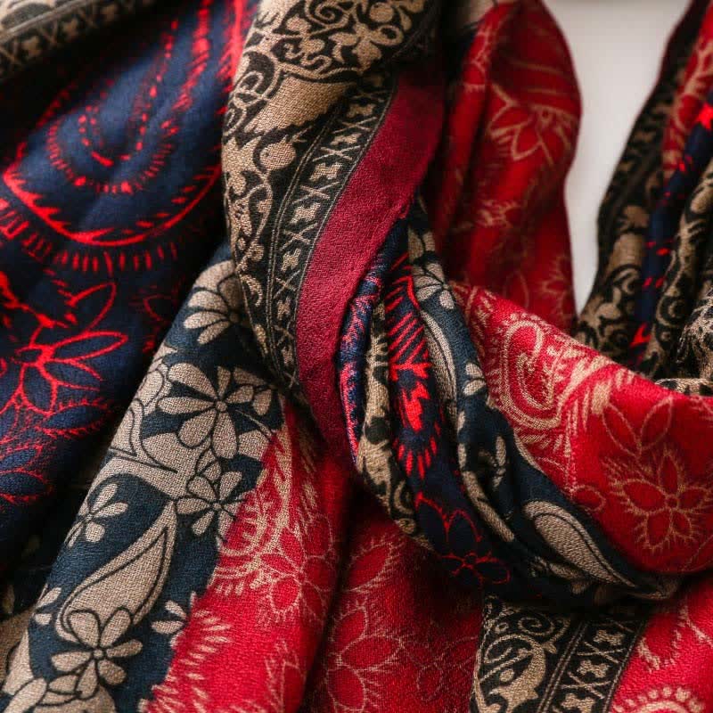 Buddha Stones Herfst/winter sjaal voor dames met paisley- en bloemenprint en rand. - image 16