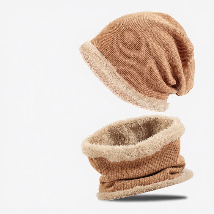 Buddha Stones 2-delige gebreide sjaal/muts voor heren, met pluche voering, geschikt voor de herfst en winter - SandyBrown - image 8