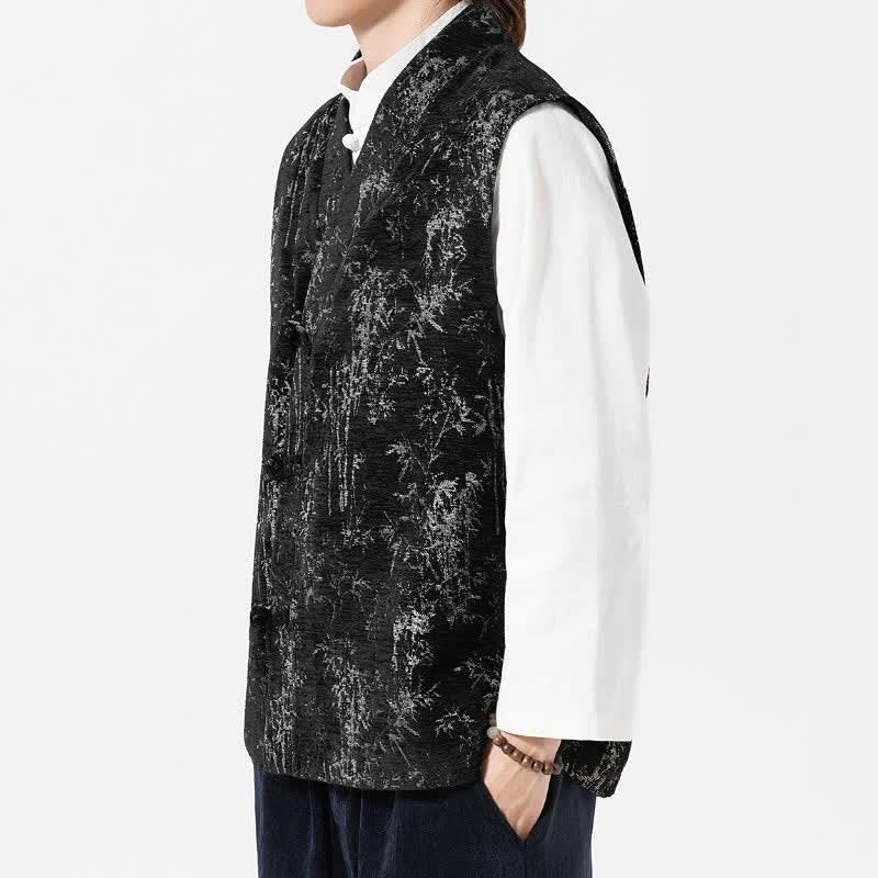 Buddha Stones Herfst Tang Stijl Vintage Button-Up Bamboe Abstract Tanktop Herenvest - image 6