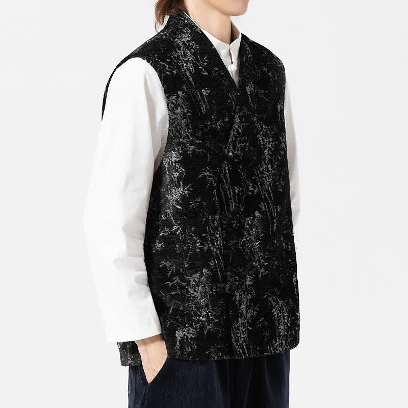 Buddha Stones Herfst Tang Stijl Vintage Button-Up Bamboe Abstract Tanktop Herenvest - image 5