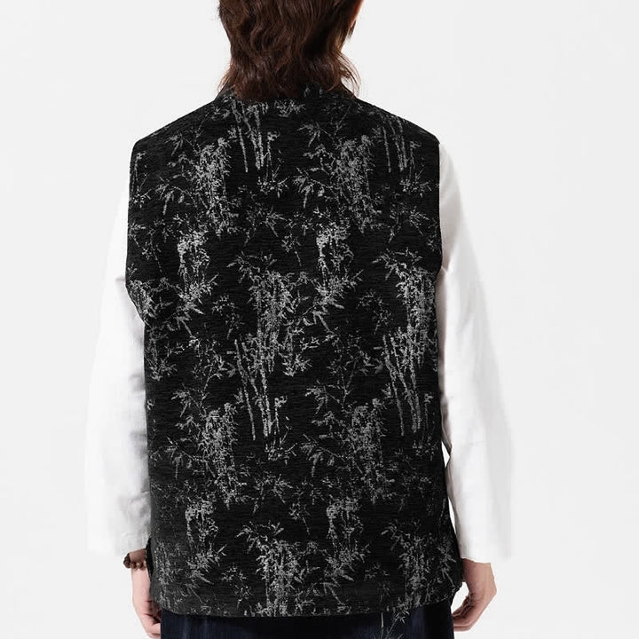 Buddha Stones Herfst Tang Stijl Vintage Button-Up Bamboe Abstract Tanktop Herenvest - image 4