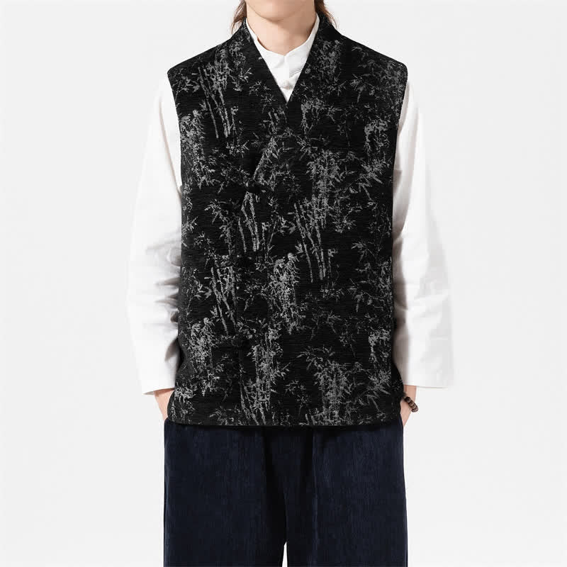 Buddha Stones Herfst Tang Stijl Vintage Button-Up Bamboe Abstract Tanktop Herenvest - image 7