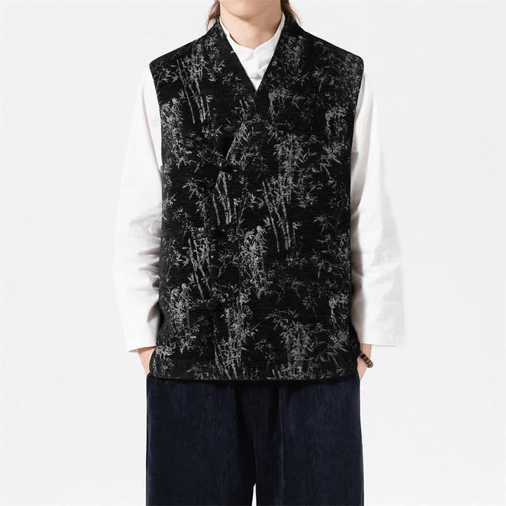 Buddha Stones Herfst Tang Stijl Vintage Button-Up Bamboe Abstract Tanktop Herenvest - image 7