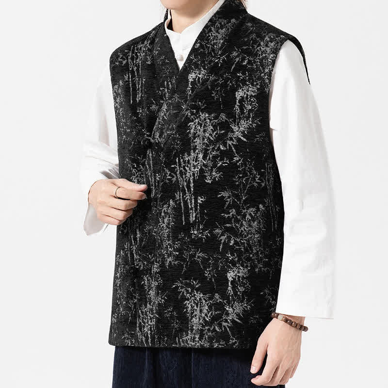Buddha Stones Herfst Tang Stijl Vintage Button-Up Bamboe Abstract Tanktop Herenvest - image 8