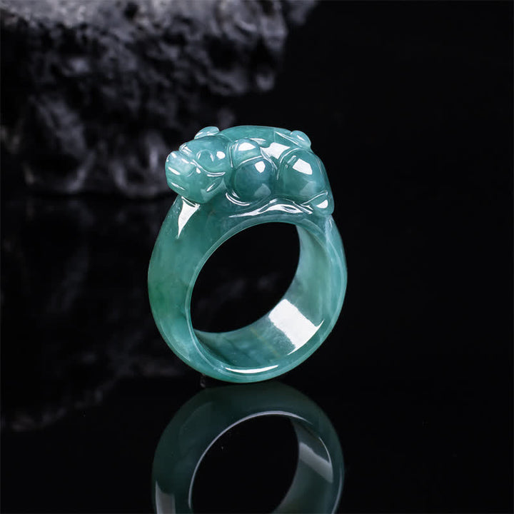 Buddha Stones Handgesneden Pi Xiu- Ring van jade - Pi Xiu (ongeveer 35,6 × 12,4 × 3,6 mm) - 22 mm - image 0