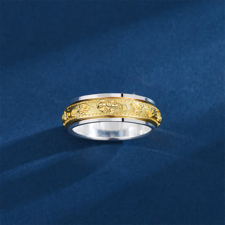 Buddha Stones Koperen Pi Xiu Om Mani Padme Hum Tweekleurige Draaiende Ring - image 3