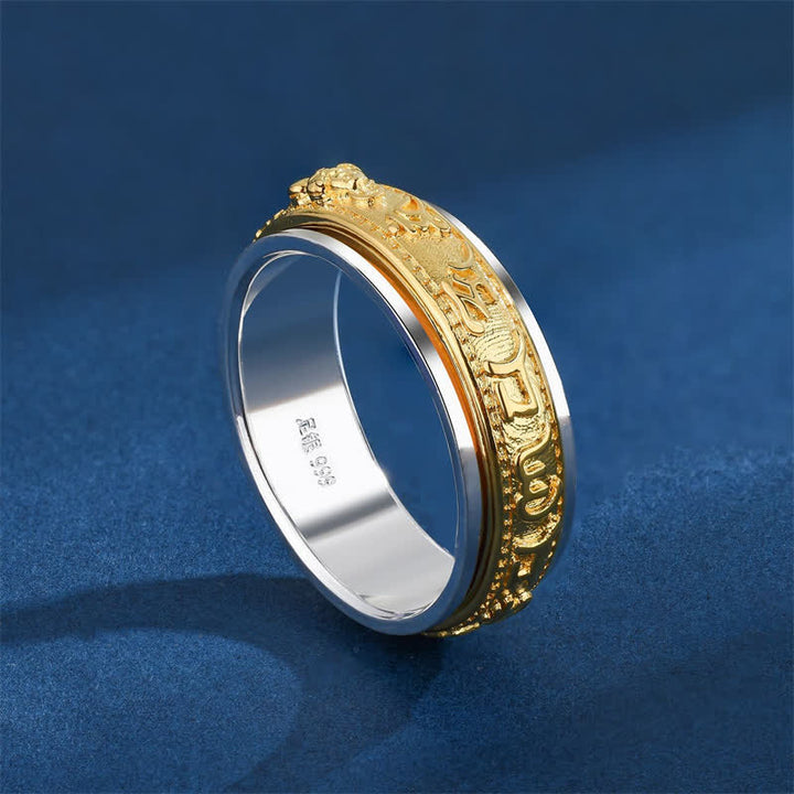 Buddha Stones Koperen Pi Xiu Om Mani Padme Hum Tweekleurige Draaiende Ring - image 1