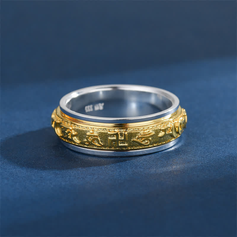 Buddha Stones Koperen Pi Xiu Om Mani Padme Hum Tweekleurige Draaiende Ring - image 2