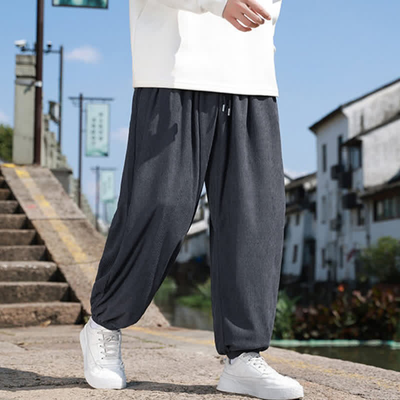 Buddha Stones Winter Basic Classic Broek met Trekkoord, Effen Cropped Corduroy Heren Harembroek met Zakken - Grijs - US/UK/AU46, EU56 (5XL) - image 16