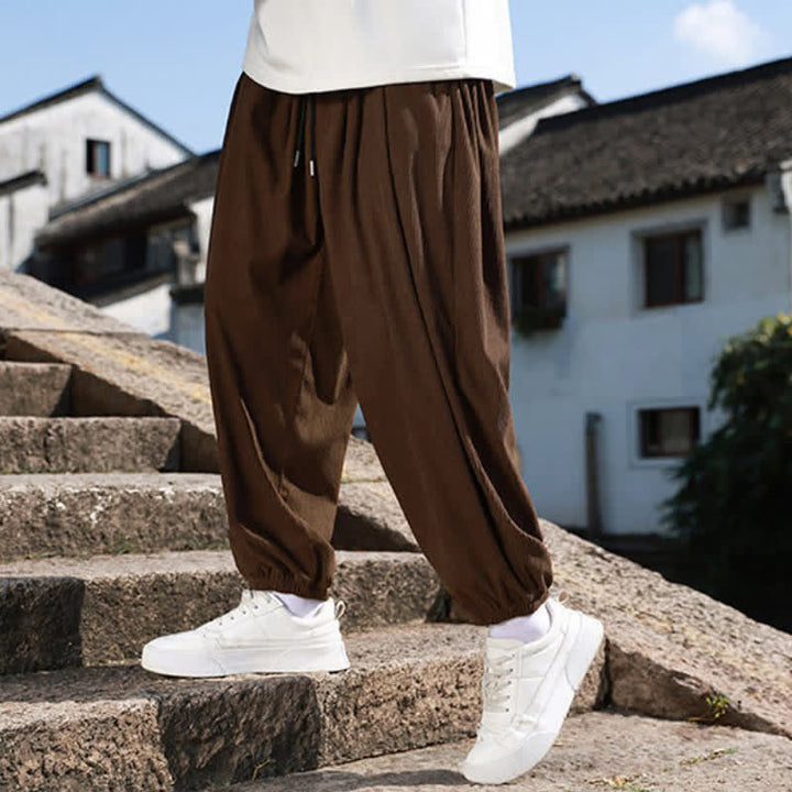 Buddha Stones Winter Basic Classic Broek met Trekkoord, Effen Cropped Corduroy Heren Harembroek met Zakken - image 7