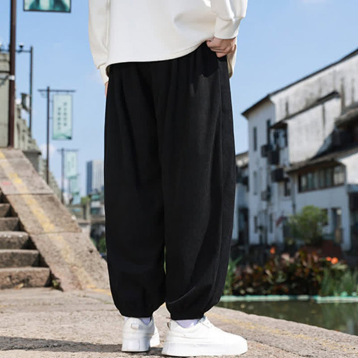 Buddha Stones Winter Basic Classic Broek met Trekkoord, Effen Cropped Corduroy Heren Harembroek met Zakken - image 11
