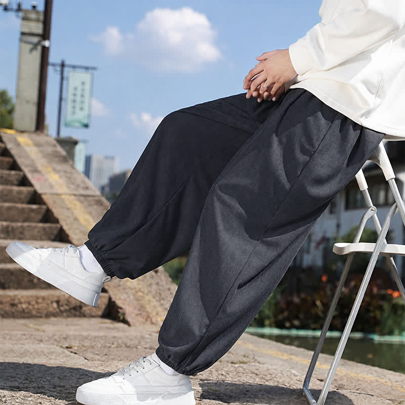 Buddha Stones Winter Basic Classic Broek met Trekkoord, Effen Cropped Corduroy Heren Harembroek met Zakken - image 23