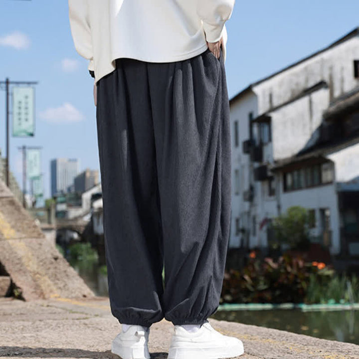 Buddha Stones Winter Basic Classic Broek met Trekkoord, Effen Cropped Corduroy Heren Harembroek met Zakken - image 19