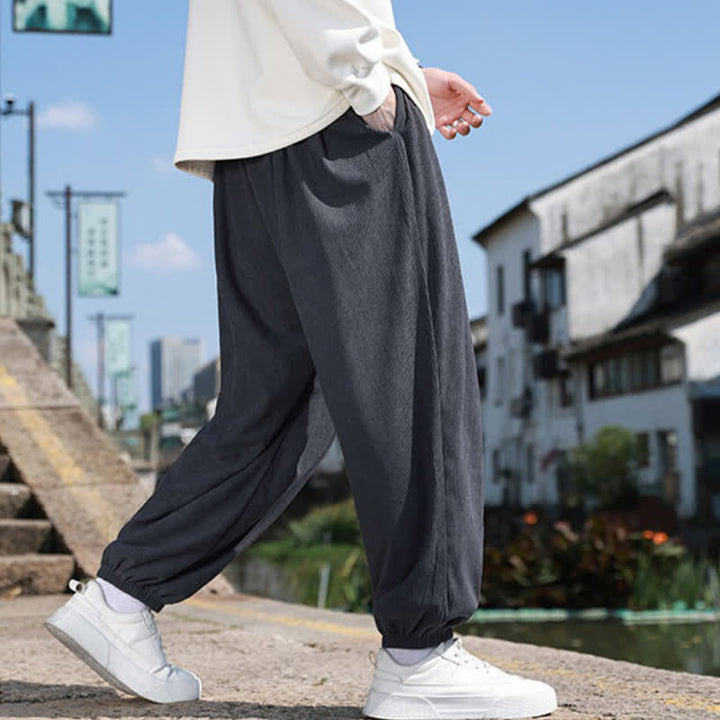 Buddha Stones Winter Basic Classic Broek met Trekkoord, Effen Cropped Corduroy Heren Harembroek met Zakken - image 18