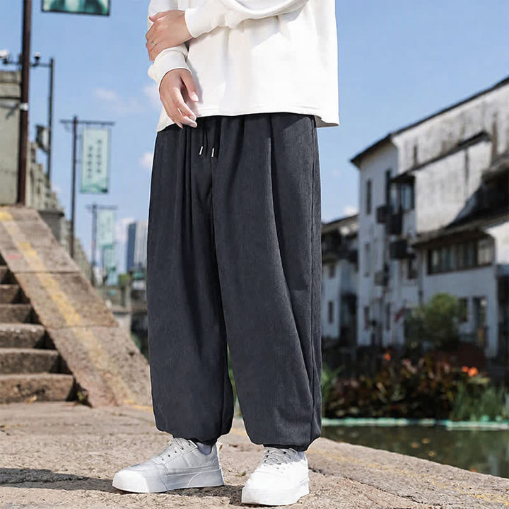 Buddha Stones Winter Basic Classic Broek met Trekkoord, Effen Cropped Corduroy Heren Harembroek met Zakken - image 20